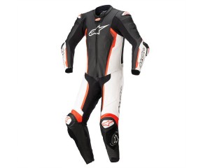 MISSILE V2 LEATHER SUIT 1 PC - BLACK WHITE RED FLUO