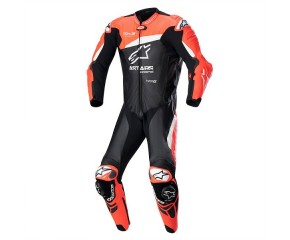 GP PLUS V4 1PC LEATHER SUIT - BLACK RED FLUO WHITE