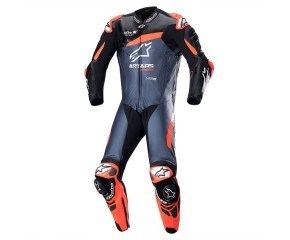 GP PLUS V4 1PC LEATHER SUIT - BLACK RED FLUO DARK BLUE