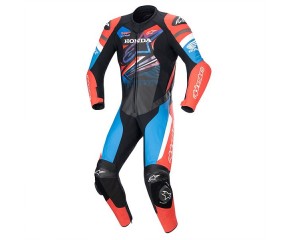 HONDA GP FORCE LEATHER SUIT - BLACK BRIGHT RED BLUE