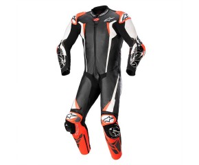 RACING ABSOLUTE V2 1 PC LEATHER SUIT - BLACK WHITE RED FLUO