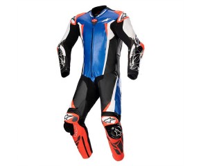 RACING ABSOLUTE V2 1 PC LEATHER SUIT - METALLIC BLUE BLACK WHITE RDFL